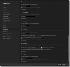 integration preferences in Inoreader